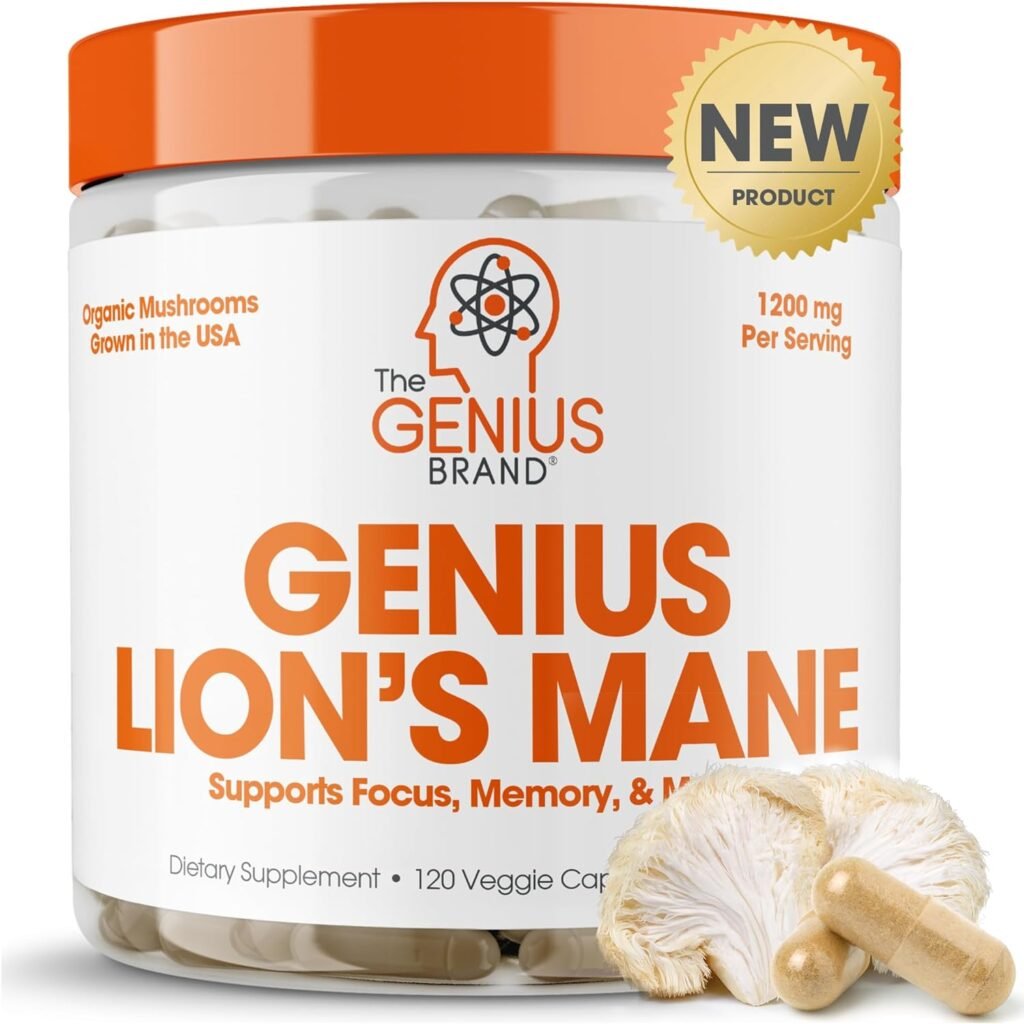 Genius Lions Mane Supplement Capsules - Organic Nootropic Supplement, 1200mg per Serving - Helps Increase Focus, Cognition, Memory, and Clarity