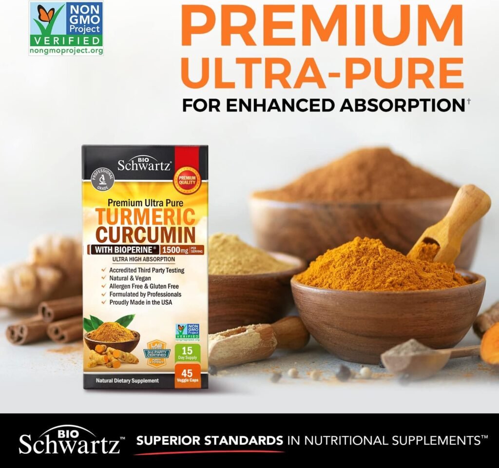 Turmeric Curcumin with Black Pepper Extract 1500mg - High Absorption Ultra Potent Turmeric Supplement with 95% Curcuminoids and BioPerine - Non GMO Turmeric Capsules for Joint Support - 90 Capsules