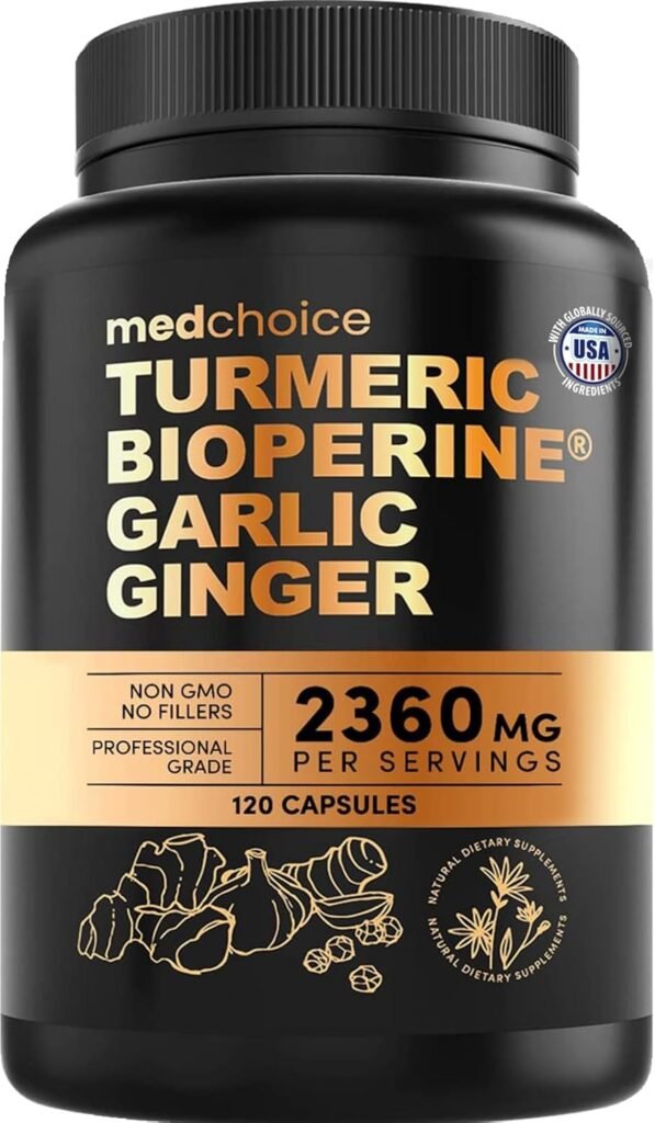 4-in-1 Turmeric and Garlic Supplements with Bioperine 2360 mg (120 ct) Turmeric Ginger Root Capsules with Garlic - Turmeric Curcumin with Black Pepper for Joint, Digestion  Immune Support (Pack of 1)