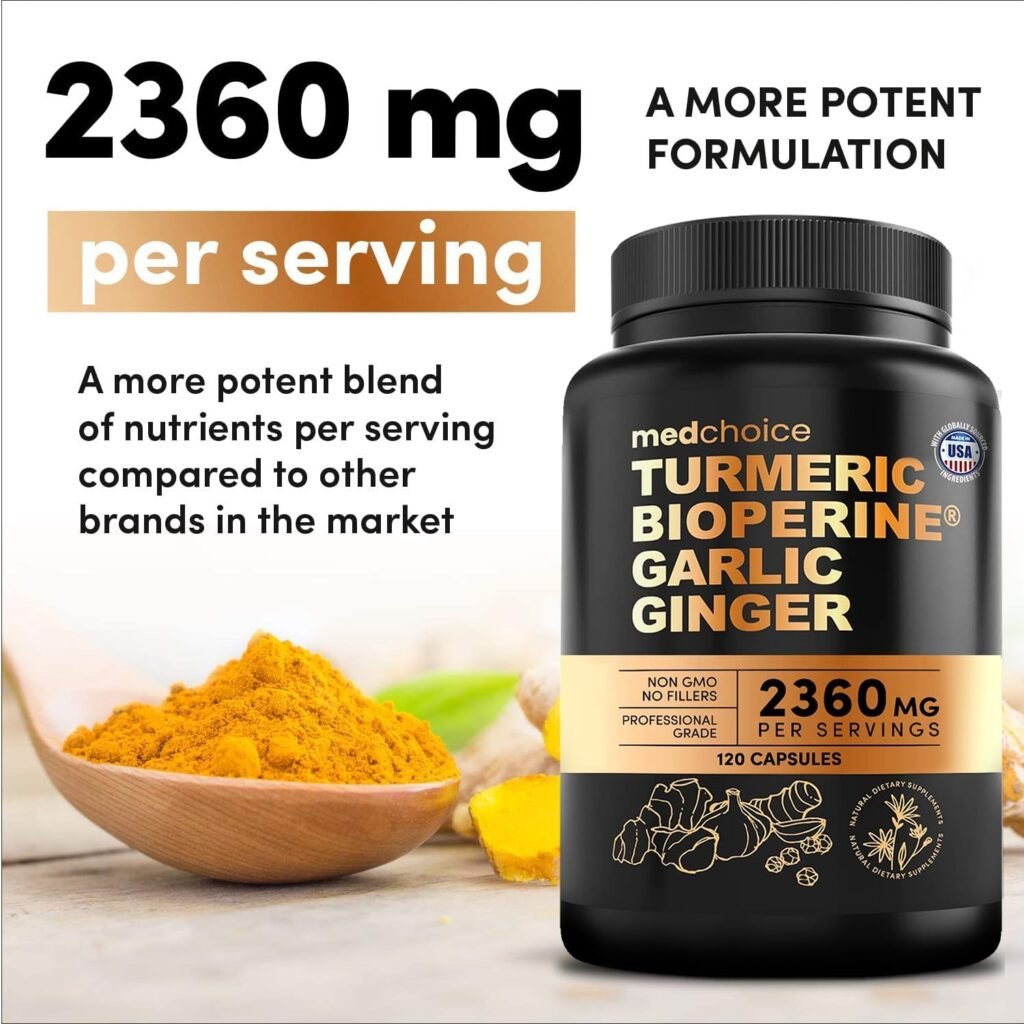 4-in-1 Turmeric and Garlic Supplements with Bioperine 2360 mg (120 ct) Turmeric Ginger Root Capsules with Garlic - Turmeric Curcumin with Black Pepper for Joint, Digestion  Immune Support (Pack of 1)