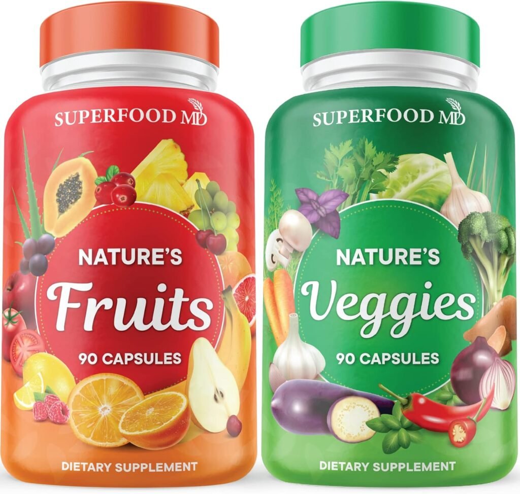 Superfood MD Fruits and Veggies Supplement - 90 Fruit and 90 Veggie Capsules - Supports Energy Levels, High Lycopene, Vitamins  Minerals -Made in The USA - 90 Count (Pack of 2)