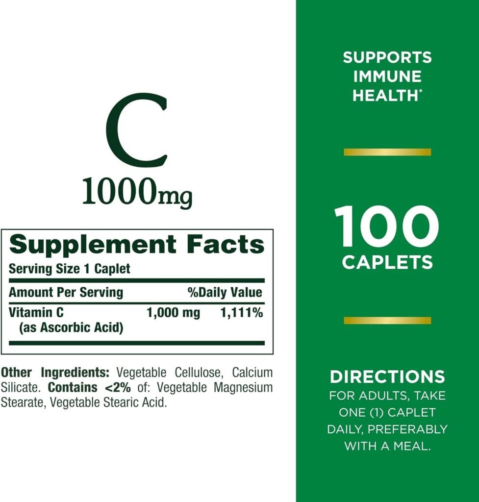 Natures Bounty Vitamin C 1000mg, Immune Support Supplement, Powerful Antioxidant, 2 Pack, 100 Caplets