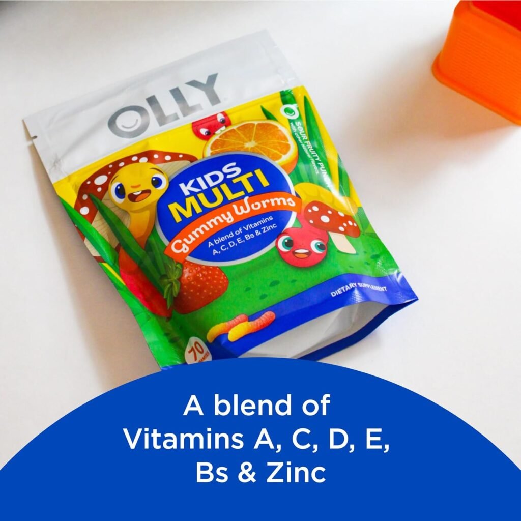 OLLY Kids Multivitamin Gummy Worms, Overall Health and Immune Support, Vitamins and Minerals A, C, D, E, Bs and Zinc, Chewable Supplement, Sour Fruit Punch, 45 Day Supply - 70 Count (Pack of 2)